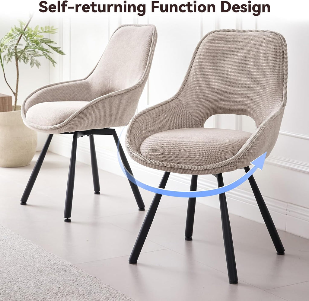 Swivel Dining Chair Set of 2, Modern Upholstered Fabric Kitchen Chairs with Thicken Cushion for Living Room Bedroom Restaurant (Beige)