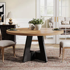 Tribesigns 47 inch Round Dining Table Wood Kitchen Table for Dining Room, 47" Dinner Room Tables for 4-6, Farmhouse Accent Furniture with Wooden Tabletop and Cross Base, Brown+Black