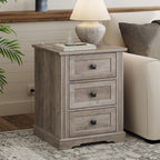 RALGEND Nightstand Set of 2, Night Stand with 3 Drawers, 18 Inch Wide End Table with Charging Station, Farmhouse Nightstand, Bedside End Tables Living Room, Bedroom, Greige