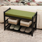 PETKABOO Shoe Rack Bench with Storage 27.6 in, Black Shoe Storage Bench with Cushion for Entryway, Hallway, Bedroom, Living Room