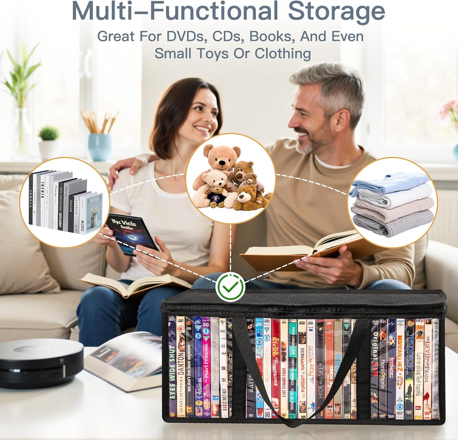 Criusia 6 Pack DVD Storage Bags, Clear PVC Media Organizer with Zipper and Handles, Stackable Holder Case for CDs, Blu-ray, Video Games, Albums, Movie Cases