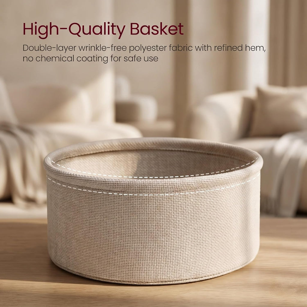 Nordic Minimalist Round Side Table with Reinforced U-Shaped Steel Frame, High-Strength Particleboard Top and Wrinkle-Resistant Double-Layer Polyester Fabric Storage Basket