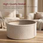 Nordic Minimalist Round Side Table with Reinforced U-Shaped Steel Frame, High-Strength Particleboard Top and Wrinkle-Resistant Double-Layer Polyester Fabric Storage Basket