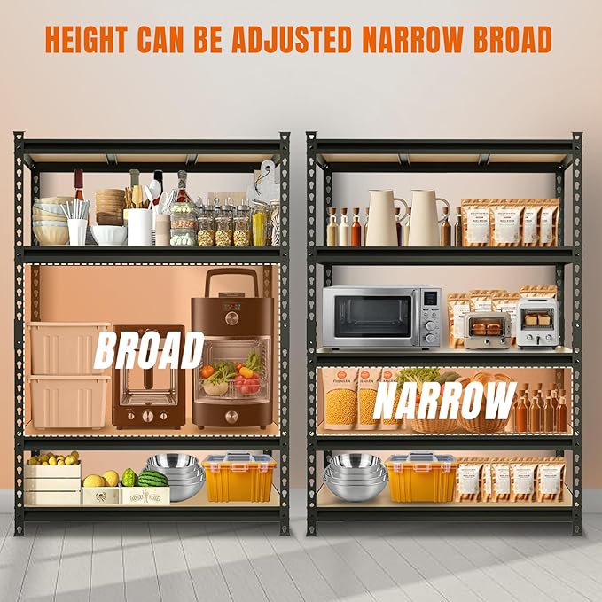 BIG RED Storage Shelving Unit, 5-Tier Adjustable, Heavy Duty Metal Garage Shelves/Utility Rack for Kitchen, Pantry, Basement, Bathroom, Laundry - 3,000lb Capacity, Black, 72" H x 48" W x 24" D