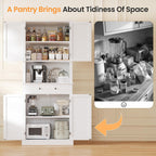 Apicizon 71’’ Tall Kitchen Pantry Storage Cabinet, Modern Kitchen Hutch Bar Cabinet with Microwave Stand & 3 Adjustable Shelves, Cupboard with Drawers, Wood Buffet Sideboard for Dining Room, White