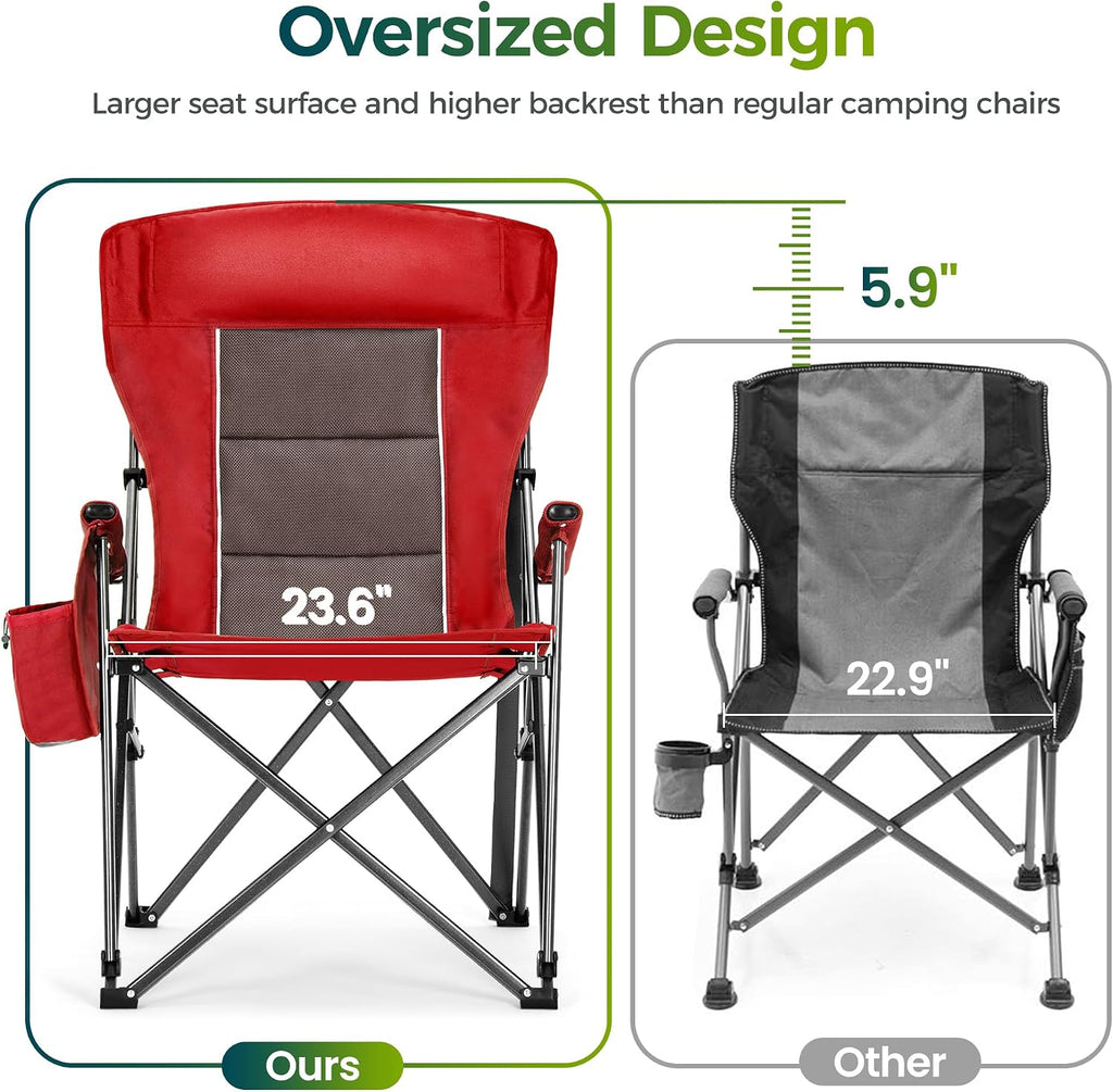 ALPHA CAMP Oversized Folding Camping Chairs for Adults High Backrest Heavy Duty Lawn Chairs Support 500 LBS Portable Camp Chairs with Cup Holders Large Side Pocket Outdoor Chair