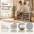Shoe Storage Bench with Cushion, 16-Cubby Entryway Bench with Adjustable Shelves, 23" Tall Heavy Duty 700 lb Capacity, for Bedroom, Hallway, Mudroom