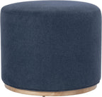 Spatial Order 22" Round Ottoman with Wooden Base - Blue Woven Fabric