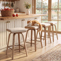 HNY 26" Swivel Bar Stools Set of 4, Backless Counter Height Bar Stools with Removable Linen Cushion, 360° Swivel Wooden Saddle Stools with Footrest for Kitchen Island, Home Bar & Small Spaces