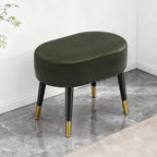 LITZFUR Vintage Vanity Stool Chair, Leather Foot Rest Stool, Green | Oval Ottoman with Metal Legs, Rivet Stool, Padded Seat for Makeup Room, Living Room, Bedroom, 17.7''L x 11.8''W x 15.7''H