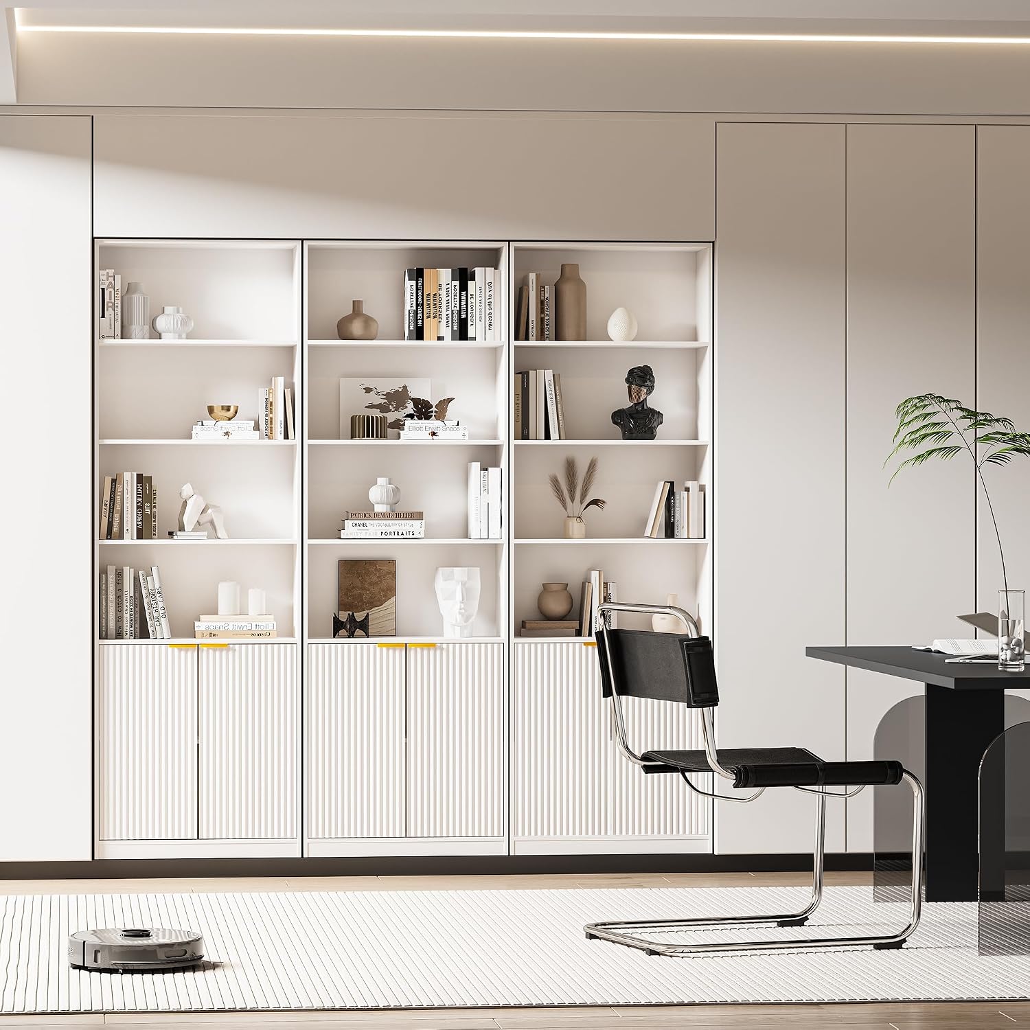 INNOD 69" Tall Book Shelve Bookcases with Doors, Floor Standing 6 Shelf Display Shelves, Bookshelf with Storage Shelf, Home Decor Furniture for Living Room Home Office