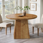 Solid Wood Round Dining Table for 4, Small Circle Kitchen Table with Thickened Top & Sturdy Pedestal Base for Dining Room, Living Room, Kitchen, 39.4 x 29.5 Inches, Farmhouse Style (Table Only)