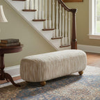 Hyfirm 54" Oatmeal Linen Upholstered Bench – Beige End of Bed Ottoman with Round Solid Wood Legs, Long Oval Footstool for Entryway & Hallway, Padded Seat (No Back)
