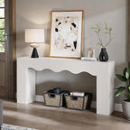 Tribesigns 63" Farmhouse Console Table with Wavy Edge | Wooden Couch Table Behind Sofa with Storage; Long Entryway Sofa Station; Narrow Hallway Stand for Entryway, Living Room