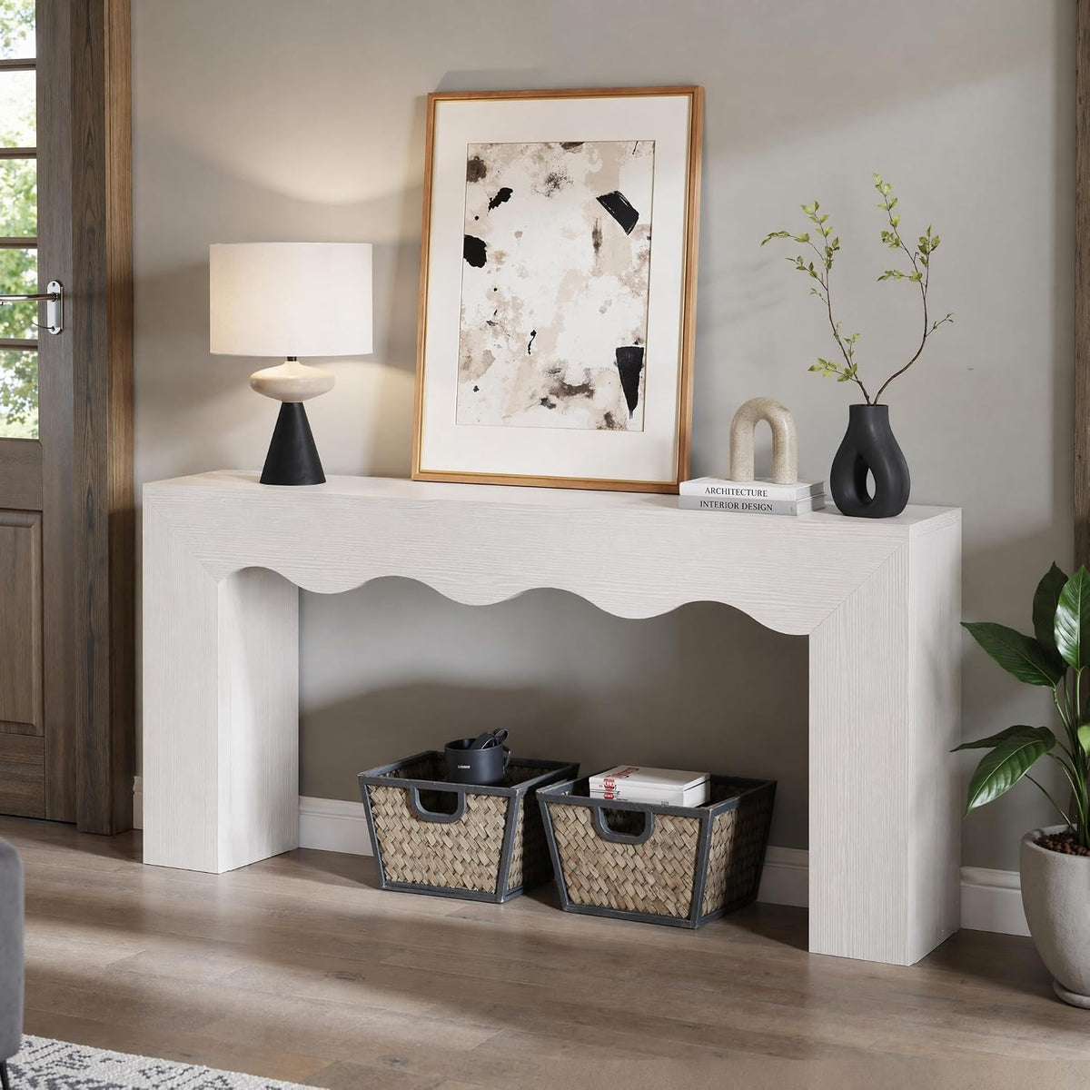 Tribesigns 63" Farmhouse Console Table with Wavy Edge | Wooden Couch Table Behind Sofa with Storage; Long Entryway Sofa Station; Narrow Hallway Stand for Entryway, Living Room