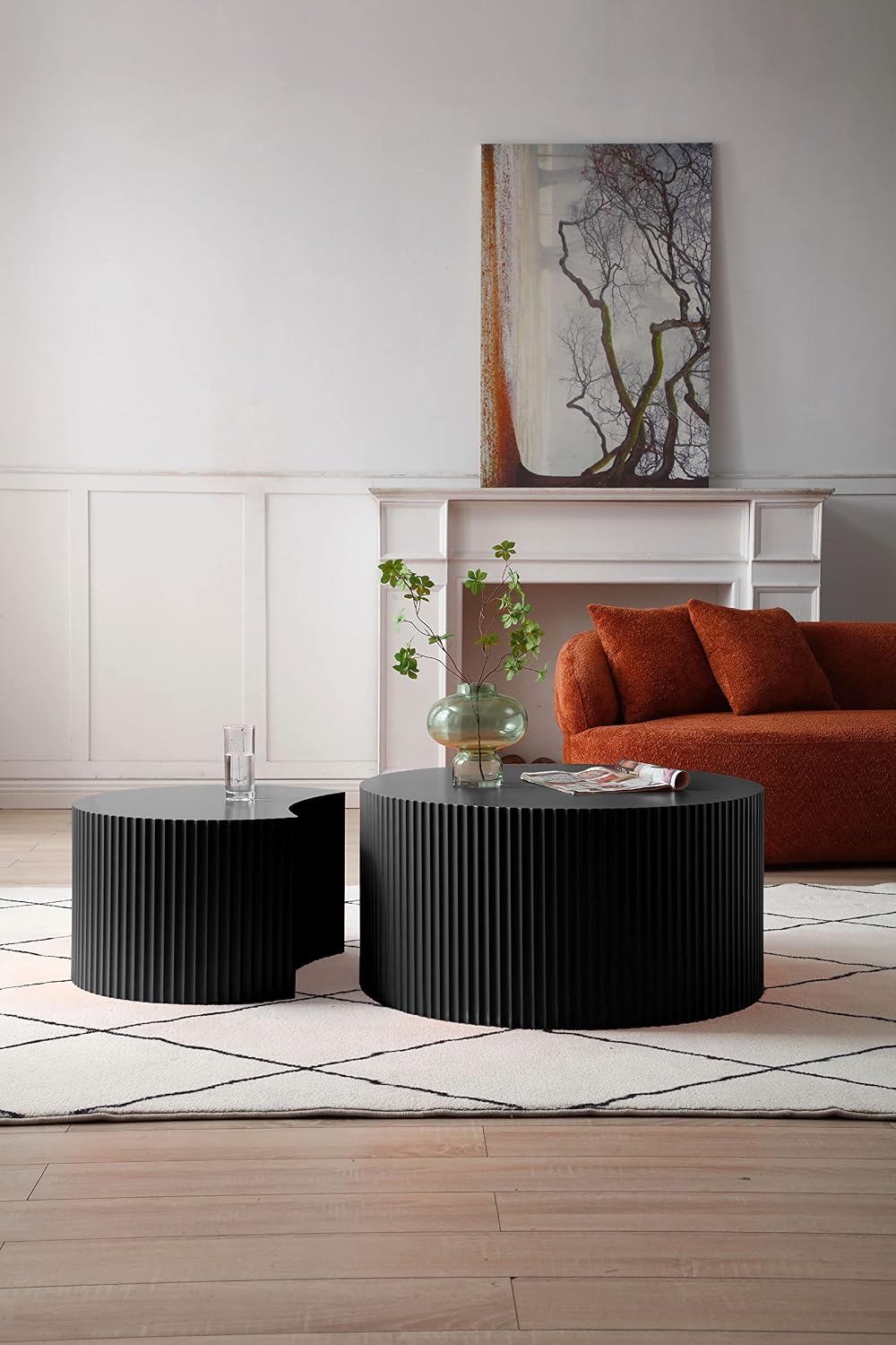 32" Textured MDF Side Coffee Table, Small Nesting Tables with Space Saving Layout, Nesting Table Set for Indoor Leisure and Office scenarios, Black