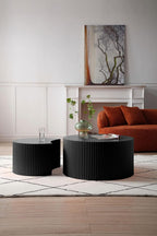 32" Pre-Assembled MDF Nesting End Table, Nesting End Tables with Compact Nesting Design, Coffee Table Set for Apartment and Indoor Leisure use, Black