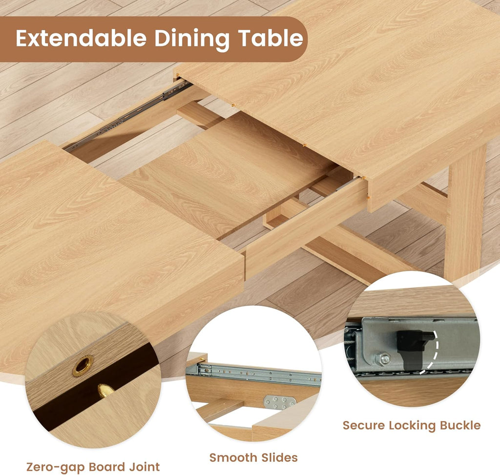 70.9" - 86.6" Extendable Dining Table for 8-10 Person, Modern Expandable Table with U-Shaped Wooden Legs, Dining Table for Dining Room, Kitchen, Living Room, Natural Oak