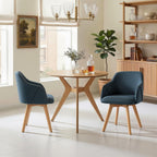 Swivel Dining Chairs Set of 2, Mid Century Modern Dining Chairs with Arms and Wood Legs, Linen Fabric Upholstered Kitchen Chairs for Dining Room Living Room, Comfortable Widen Seat, Blue