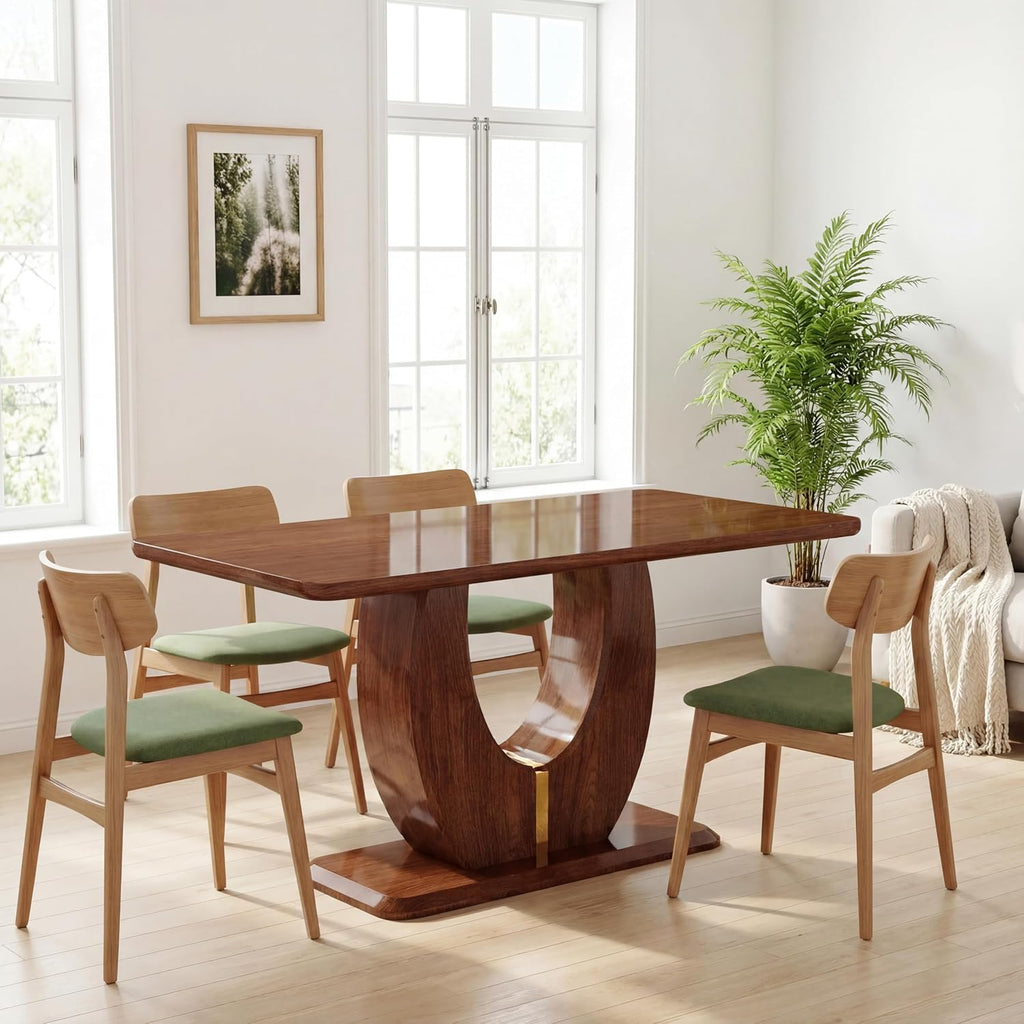63" Wooden Dining Table for 4-6 People, Modern Farmhouse Kitchen Table with U-Shaped Legs, Rectangular Walnut Wood Dinner Table for Dining Room, Living Room, Home Office