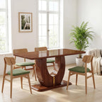 63" Wooden Dining Table for 4-6 People, Modern Farmhouse Kitchen Table with U-Shaped Legs, Rectangular Walnut Wood Dinner Table for Dining Room, Living Room, Home Office