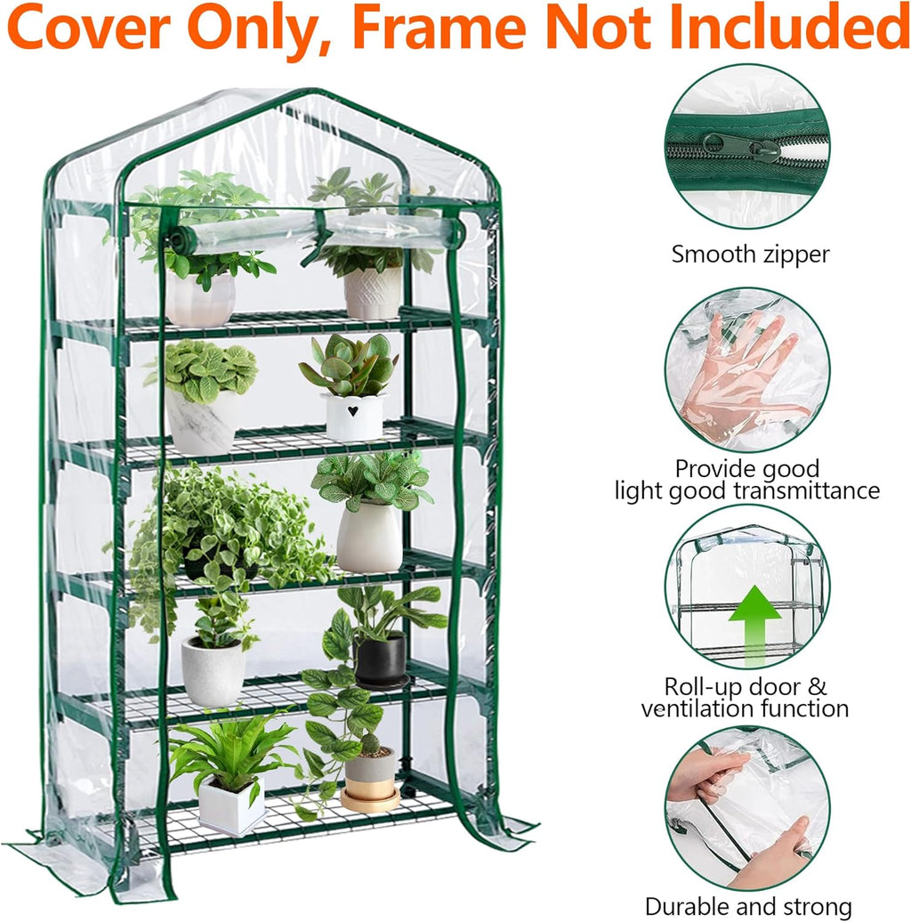 DECOHS Extra Wide 5 Tier Greenhouse Replacement Cover- 75 x 40 x 19 Inch Clear PVC Plant Gardening Greenhouse Cover with Roll-Up Zipper Door for Gardening Plants Flowers (Frame Not Include)