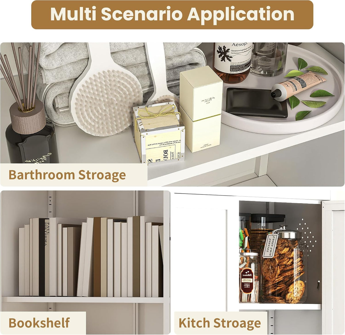 Kitchen Pantry Cabinet, 72" Tall White Metal Storage Cabinet, Kitchen Storage with 2 Doors and 5 Adjustable Shelves, Freestanding Cupboard for Living, Dining Room and Bathroom,Assemble Required