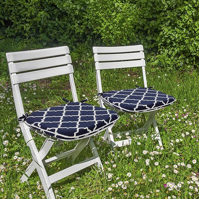 SleepMan Outdoor 17"x16" Chair Cushions with Ties Set of 8, Water Resistant All Weather U-Shape Seat Pads for Patio Garden Furniture Indoor Fade Resistant Patio Cushions (Blue Plaid)
