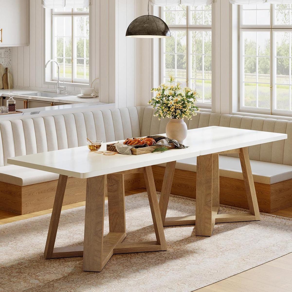 Tribesigns 47-Inch Dining Table for 4 People, Modern Kitchen Table with Wooden Legs, Dinner Table for Kitchen, Dining Room, Small Space, White and Brown