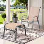 ONBRILL Outdoor Ottoman Set of 2, Oversized Outdoor Foot Rest, Beige | Stackable, All Weather Outdoor Foot Stool, Supportive Textliene, Metal Frame, Patio Garden Pool Furniture