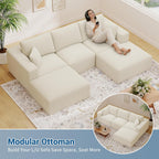 40" Oversized Square Corduroy Ottoman Pouf - Poofy Soft Foot Rest with Foam Chunk Filling, Movable Large Ottoman Pouf Footstool for Living Room Sofa Couch Bedroom, Beige (1 Piece)