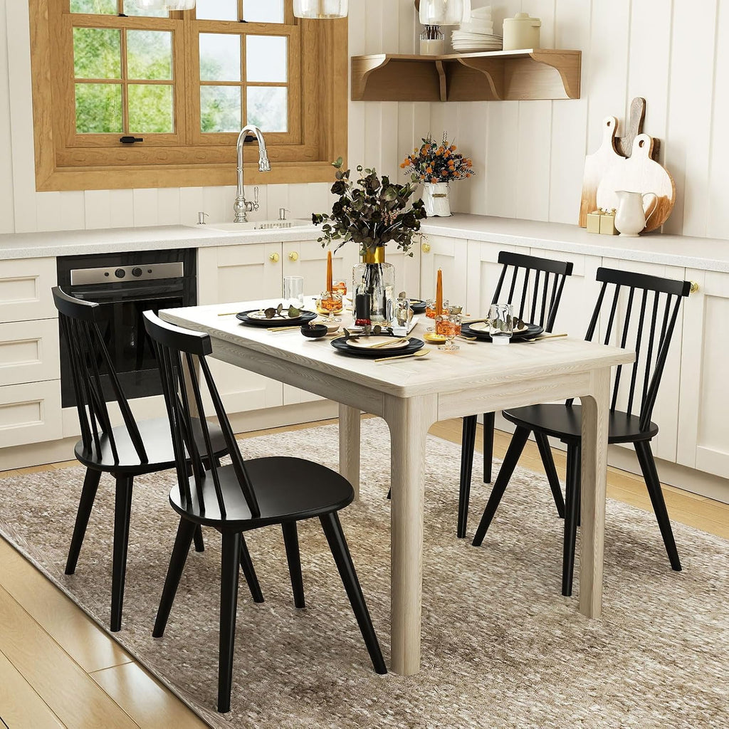 GOFLAME Windsor Dining Chairs Set of 2, Farmhouse Kitchen Chairs with Rubber Wood Frame, Slat Spindle Back, Armless Side Chairs for Dining Room, Living Room, Restaurant