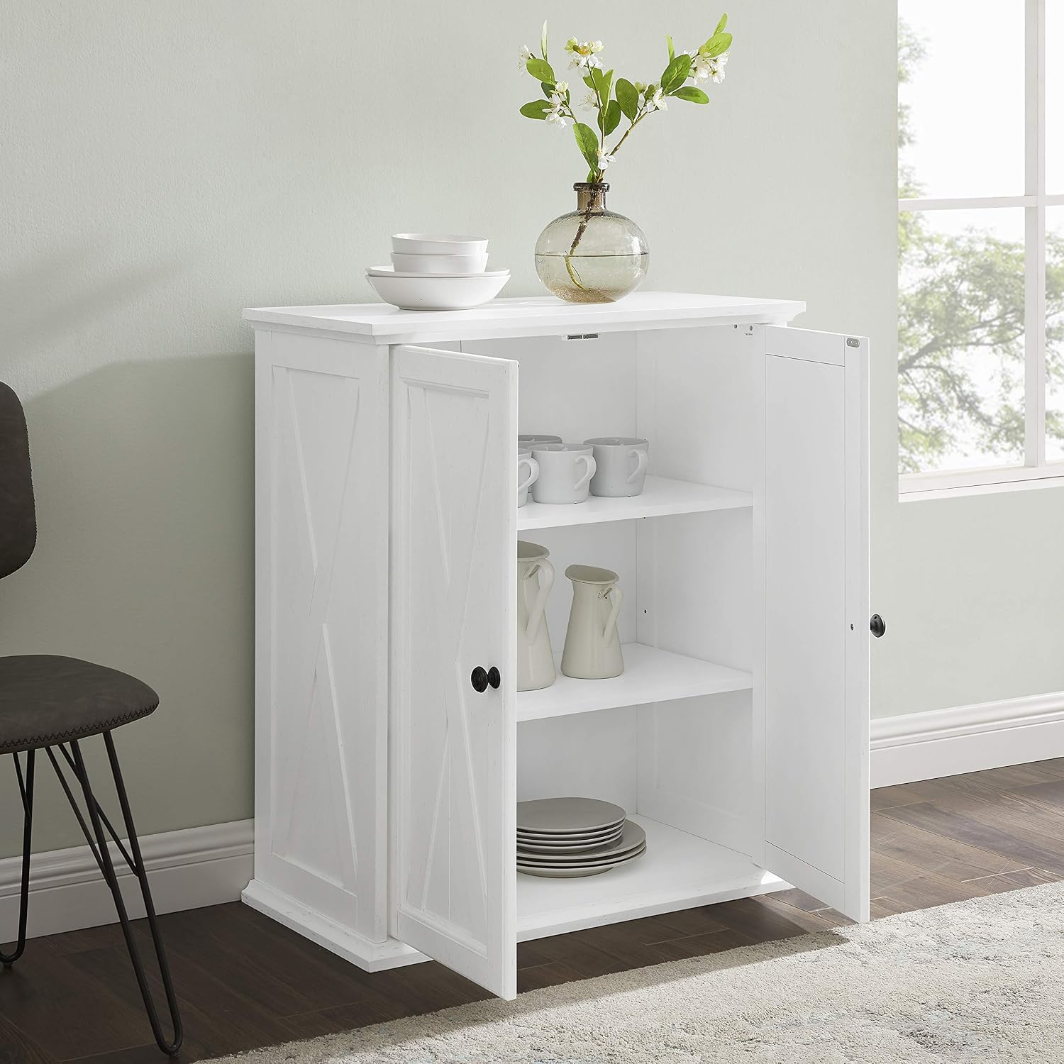 Crosley Furniture Clifton Stackable Pantry Storage Cabinet with Shelves, Kitchen, Dining, or Laundry Room, Distressed White