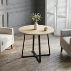 IDS Home 35.4” Round Dining Table for 2, Modern Nordic Kitchen Table, Light Wood Grain Top with Black Metal Base, Small Space Apartment Table, Coffee Table for Dining Room &Living Room, Natural