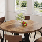 Tribesigns 47 inch Round Dining Table Wood Kitchen Table for Dining Room, 47" Dinner Room Tables for 4-6, Farmhouse Accent Furniture with Wooden Tabletop and Cross Base, Brown+Black