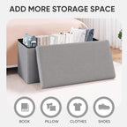 PINPLUS Folding Storage Ottoman Bench, Sherpa Ottoman with Storage, Large Long Shoes Bench Chest with Lid, Footrest for Living Room, Entryway, Grey 30'' x 15'' x 15''