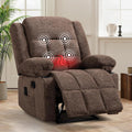 HAOMARKETS Manual Recliners with Massage and Heat for Adults, Classic Breathable Fabric Recliner Chair with 2 Cup Holders & Side Pockets, Overstuffed Heavy Duty Reclining Sofa for Living Room,Brown