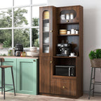 KEIKI 70.87" H Tall Kitchen Pantry Storage Cabinet with Countertop, Glass Doors, Drawers, Microwave Stand & Pull-Out Shelf, Freestanding Wood Hutch Food Pantries Cupboard for Coffee Bar, Dining Room