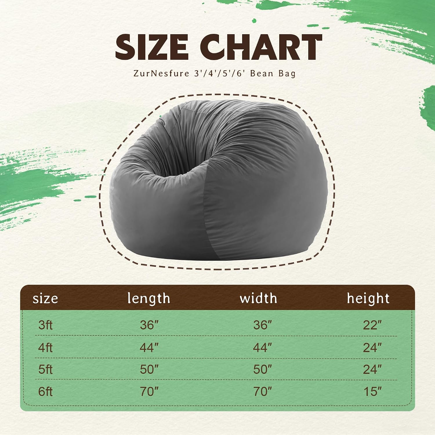 ZurNesfure Bean Bag Chairs for Adults 3FT with Memory Foam Grey, Medium | Giant Bean Bag Chair, Lazy Sofa with Machine Washable Cover, Lightweight, Beanbag for Living Room Bedroom Dorm