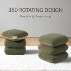 Get Set Style 360° Swivel Linen Ottoman, Modern Upholstered Foot Stool, Multifunctional Vanity Chair Accent Stool for Small Space, Living Room, Bedroom, Entryway, Olive Green
