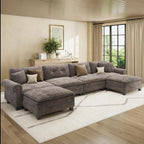 HERA'S HOUSE 150" Oversized U Shaped Modular Sectional Couch Living Room | Mid-Century Modern 6-Seater Cloud Sofa, Grayish Brown, Rolled Arms & Nailhead Trim, Wider & Deeper Seats, Ottoman, Chenille