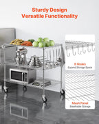 VEVOR Kitchen Utility Cart, 3 Tier Heavy Duty Adjustable Wire Storage Rack, Commercial Steel Rolling Service Trolley on Wheels, Work Table with Handle Bar, for Garage and Laundry Room, 40x25x40.9 in