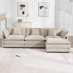 KIVENJAJA 111.5" W L Shaped Modular Cloud Sectional Sofa Couch for Living Room, Comfy Chenille Deep Seat 3 Seater Couch with Ottoman Chaise for Apartment Dorm, Camel