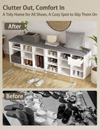 DINZI LVJ Shoe Storage Bench with Cushion, Cubby Shoe Rack with 9 Cubbies, Adjustable Shelves, Multifunctional Shoe Organizer Bench for Entryway, Mudroom, Hallway, Closet and Garage, White
