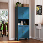 YAUWOH 69" Tall Metal Pantry Cabinet with Microwave Shelf, 4 Doors & 3 Adjustable Shelves, 120LBS Per Shelf Heavy Duty Storage Cabinet with Anti-Tip Design for Kitchen,Dining Room (1PC,Blue)