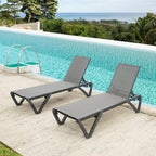 Domi Pool Lounge Chairs, Aluminum Patio Chaise Lounge Set of 2, 5 Position Adjustable Backrest and Wheels, All Weather Outdoor Lounge Chairs for Beach, Yard, Balcony, Poolside, Gray