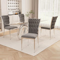 Velvet Dining Chairs Set of 4, Modern Woven Kitchen Chairs with Silver Metal Legs, Upholstered Cushion with High Back, Dirt Resistance, Easy to Install, for Living Room, Dining Room - Dark Grey