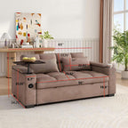 KEIKI 65" 3-in-1 Pull-Out Sofa Bed, Compact Convertible Sleeper Couch with Rotating Side Table, USB Charging Ports, Storage Armrests & Adjustable Comfort for Guests & Small Living Rooms