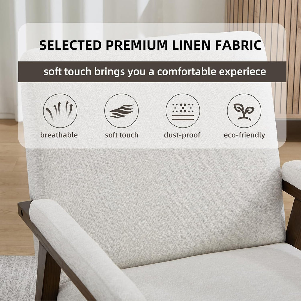 CANMOV Mid Century Modern Accent Chair, Upholstered Reading Armchair with Solid Wood Frame, Soft Fabric, Easy Assembly Sofa Chair for Bedroom, Living Room & Cafe (1, Crem White)