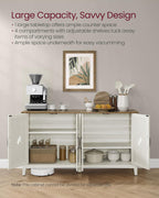 VASAGLE Buffet Cabinet, Coffee Bar, Adjustable Shelf | Sideboard Storage with Cable Hole, Rustic White and Honey Brown, LIRY Collection ULSC381W01